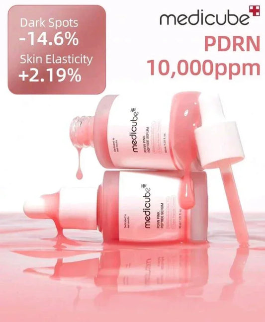 Medicube PDRN Pink Peptide Serum for skin elasticity and dark spots reduction.