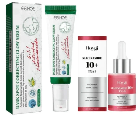 Virella Living Niacinamide 10% Dark Spot Corrector serum set including tube and dropper bottle.