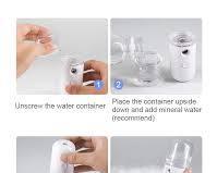 Steps to refill the Nano Ionic Facial Mist Sprayer with mineral water.