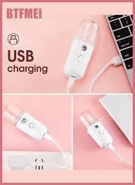 Virella Living Nano Ionic Facial Mist Sprayer with USB charging cable.